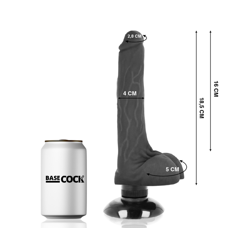 BASECOCK - REALISTISCHE VIBRATOR 2-1 ZWART 18.5 CM -O- 4 CM
