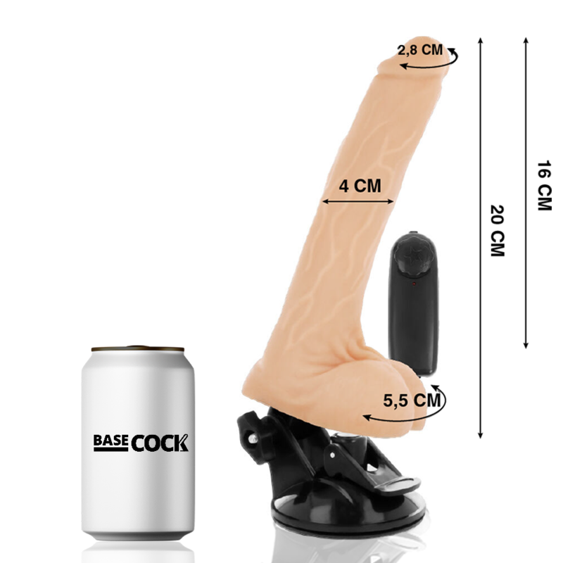 BASECOCK - REALISTISCHE NATUURLIJKE AFSTANDSBEDIENING VIBRATOR MET TESTIKELS 20 CM -O- 4 CM