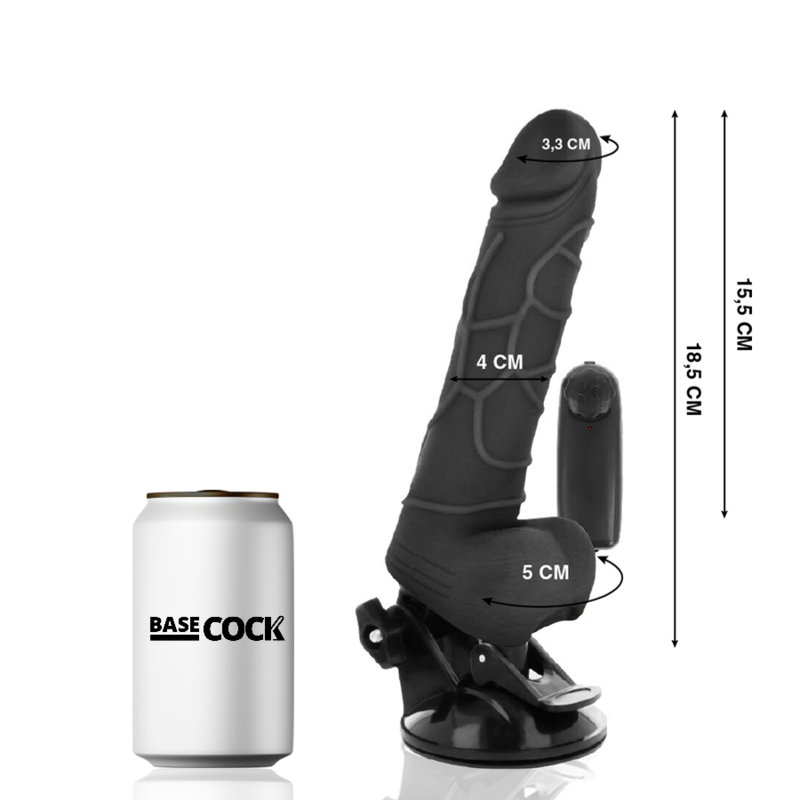 BASECOCK - REALISTISCHE VIBRATOR MET AFSTANDSBEDIENING ZWART 18.5 CM -O- 4CM
