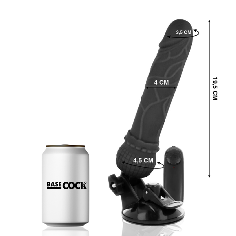 BASECOCK - REALISTISCHE AFSTANDSBEDIENBARE VIBRATOR ZWART 19.5 CM -O- 4 CM