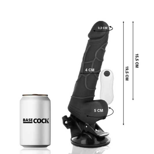BASECOCK - REALISTISCHE VIBRATOR AFSTANDSBEDIENING ZWART MET TEELBALLEN 19.5 CM -O- 4 CM