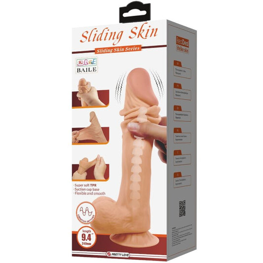 PRETTY LOVE - SLIDING SKIN SERIES REALISTISCHE DILDO MET VERSCHUIVENDE HUID ZUIGNAP AFSTANDSBEDIENING HUIDSKLEUR 24 CM