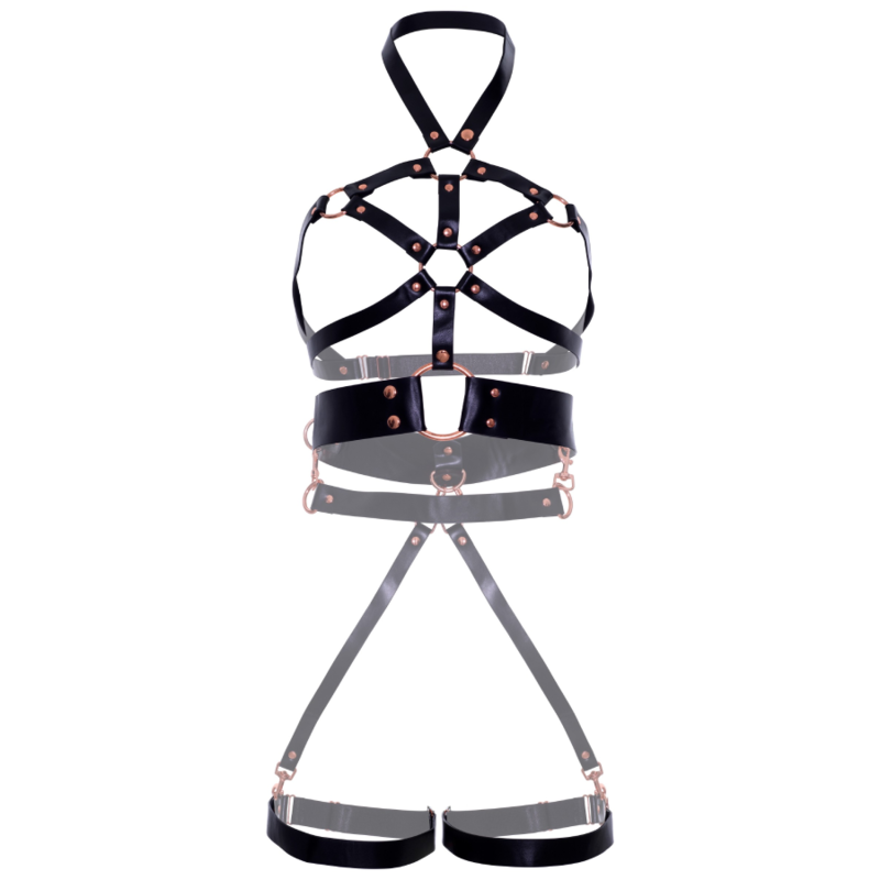 LEG AVENUE - VEGAN LEREN GRIP BODY HARNESS ZWART L