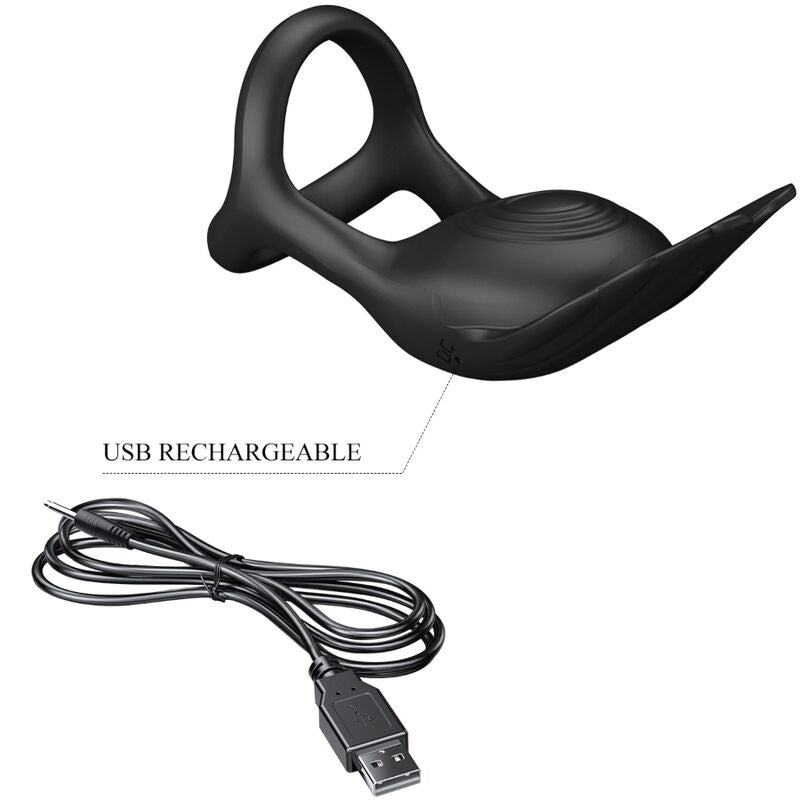 PRETTY LOVE - SILAS VIBRERENDE PENISRING 7 TRILLINGEN ZWARTE SILICONE