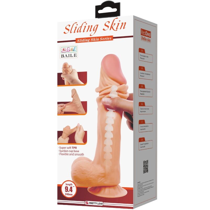 PRETTY LOVE - SLIDING SKIN SERIES REALISTISCHE DILDO MET BEWEEGBARE HUID ZUIGNAP 24 CM