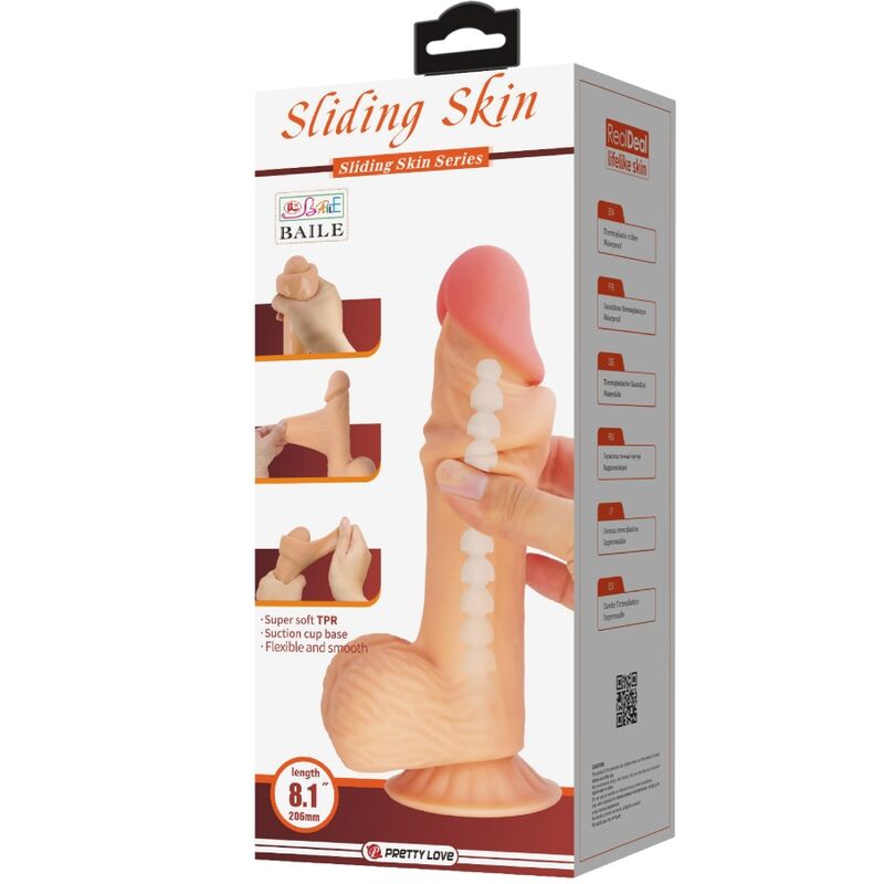 PRETTY LOVE - SLIDING SKIN SERIES REALISTISCHE DILDO MET BEWEEGBARE HUID ZUIGNAP 20.6 CM