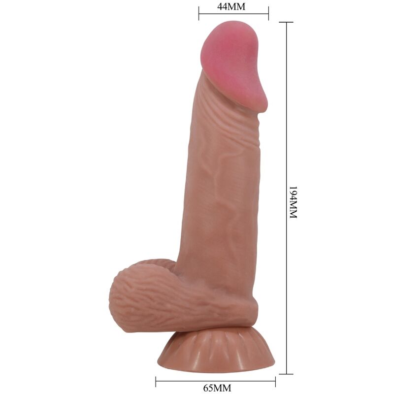PRETTY LOVE - SLIDING SKIN SERIES REALISTISCHE DILDO MET VERSCHUIVENDE BRUINE HUID ZUIGNAP 19,4 CM