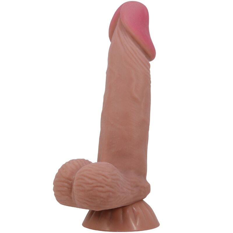 PRETTY LOVE - SLIDING SKIN SERIES REALISTISCHE DILDO MET VERSCHUIVENDE BRUINE HUID ZUIGNAP 19,4 CM