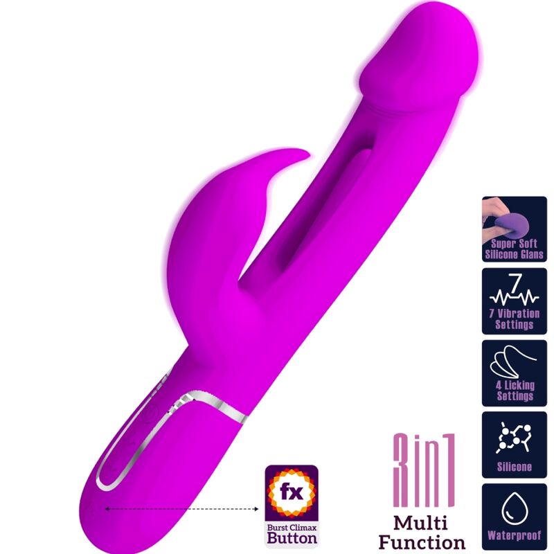 PRETTY LOVE - KAMPAS RABBIT 3-IN-1 MULTIFUNCTIONELE VIBRATOR MET TONG FUCHSIA