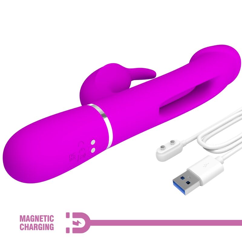 PRETTY LOVE - KAMPAS RABBIT 3-IN-1 MULTIFUNCTIONELE VIBRATOR MET TONG FUCHSIA