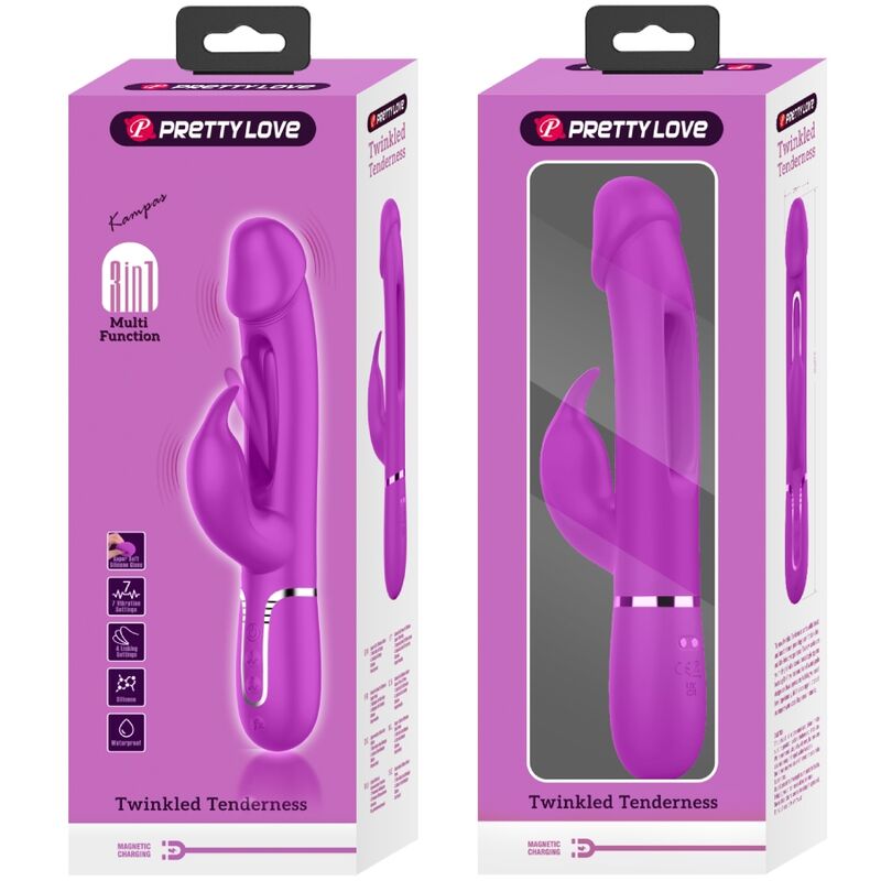 PRETTY LOVE - KAMPAS RABBIT 3-IN-1 MULTIFUNCTIONELE VIBRATOR MET TONG FUCHSIA