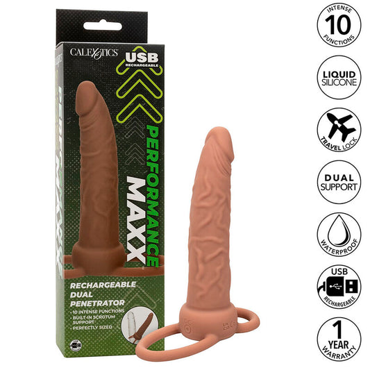 CALEXOTICS - PERFORMANCE MAXX OPLAADBARE DUBBELE PENETRATOR BRUINE HUID