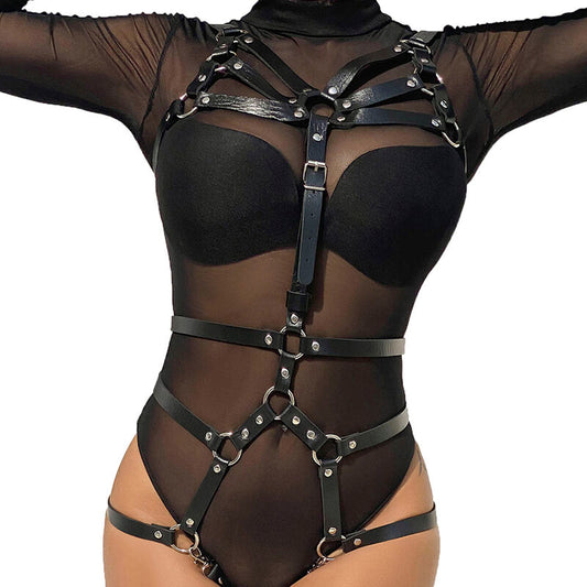 SUBBLIME - BODY HARNESS VERSTELBARE BANDEN LEER ZWART ÉÉN MAAT