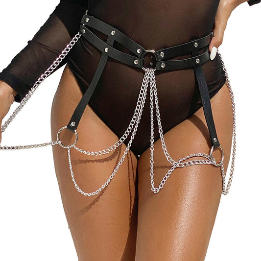 SUBBLIME - LEREN RING RIEMKETTING ZWART ÉÉN MAAT