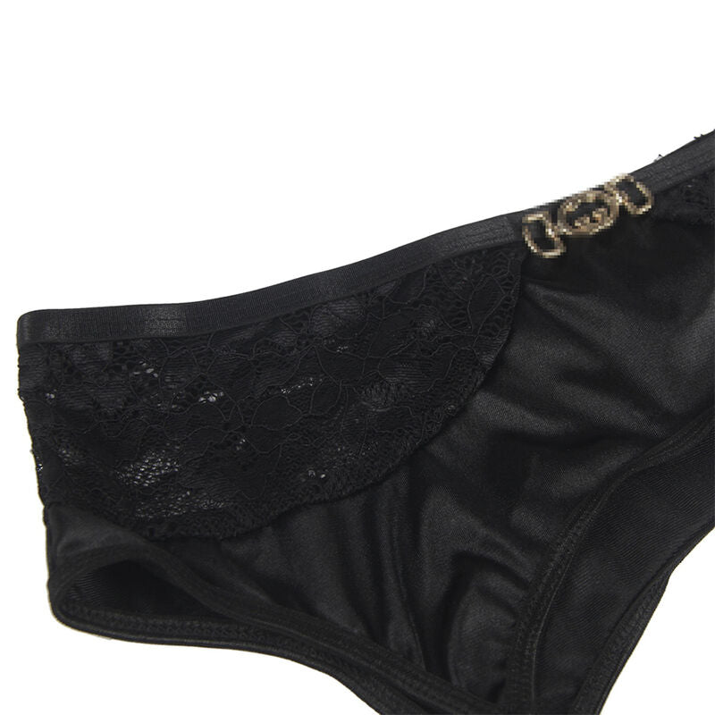 SUBBLIME - SET OF 3 PIECES BRA + THONG + LACE GARTER BLACK L/XL