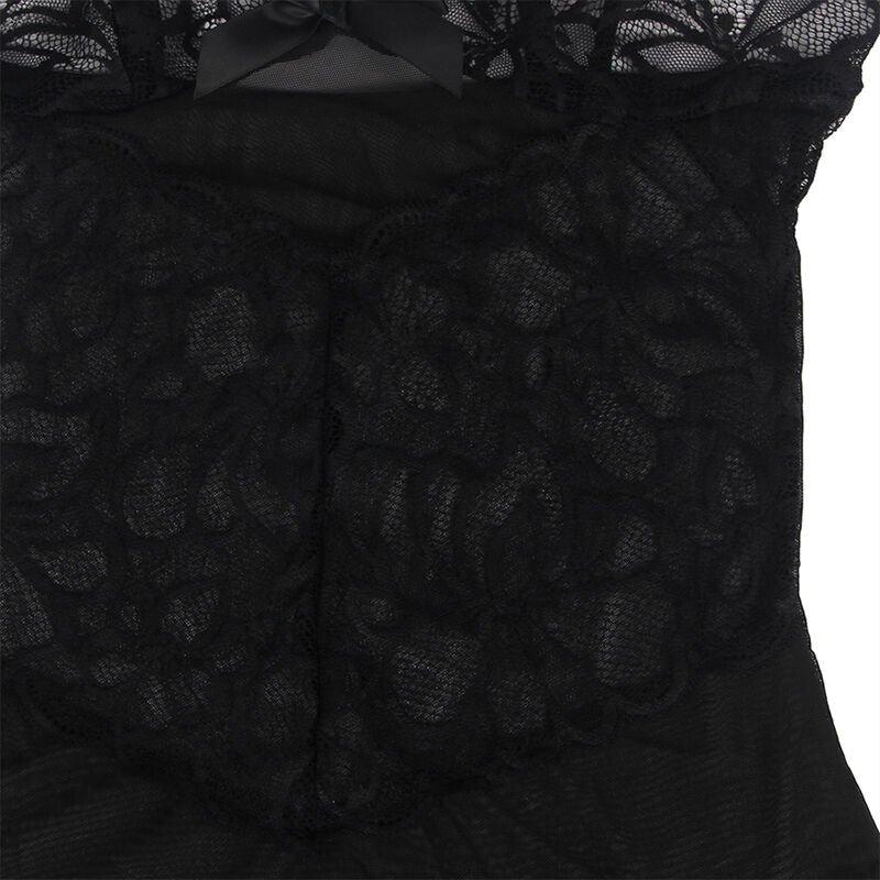 SUBBLIME - BABYDOLL MET VERSTELBARE BANDJES EN TRANSPARANTE KANT MET BLOEMENPRINT ZWART L/XL