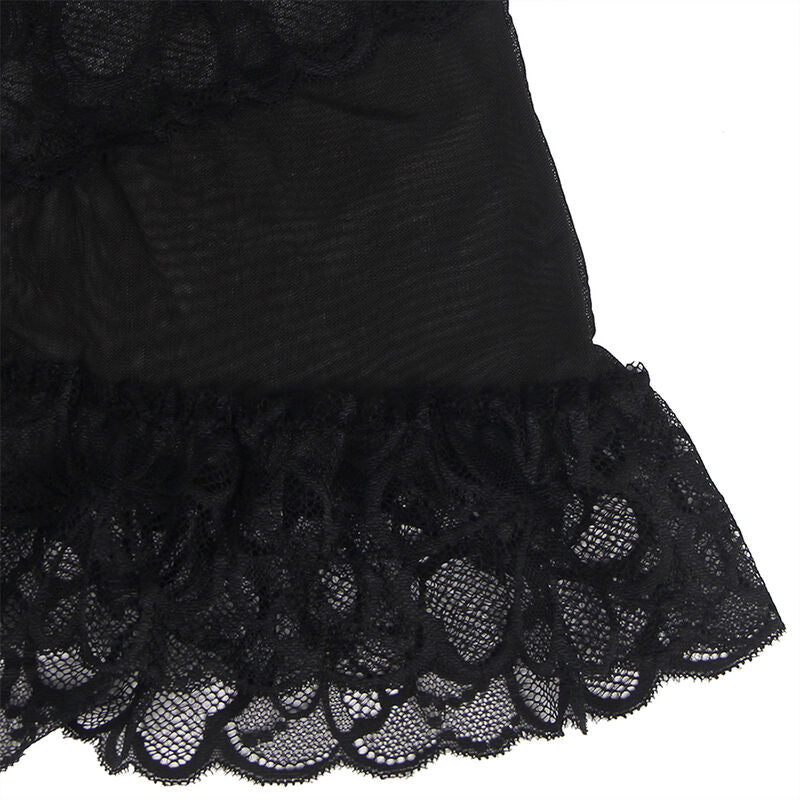 SUBBLIME - BABYDOLL MET VERSTELBARE BANDJES EN TRANSPARANTE KANT MET BLOEMENPRINT ZWART L/XL