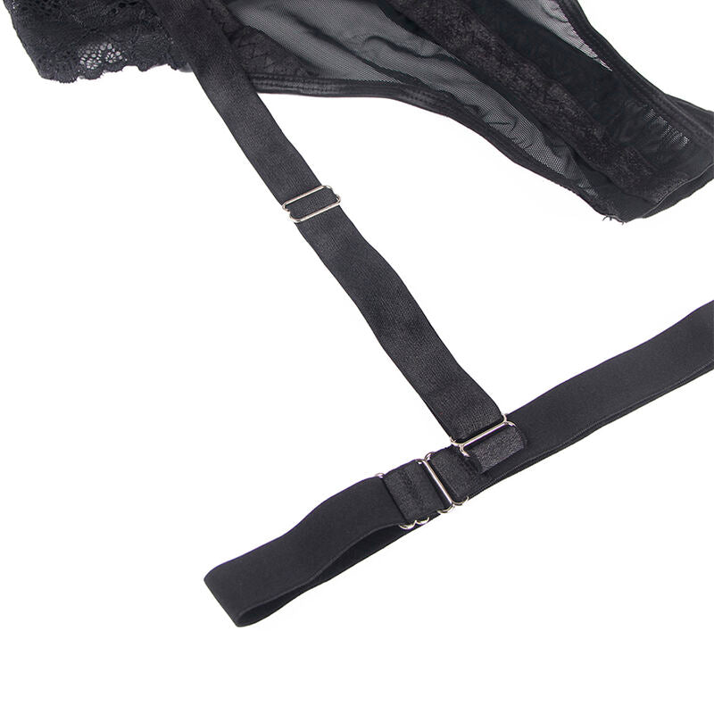 SUBBLIME - TEDDY MET JARRETELBANDJES DETAIL BORST ZWART S/M