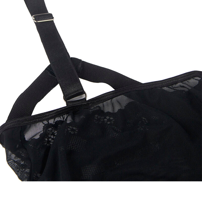 SUBBLIME - TEDDY MET JARRETELBANDJES DETAIL BORST ZWART S/M