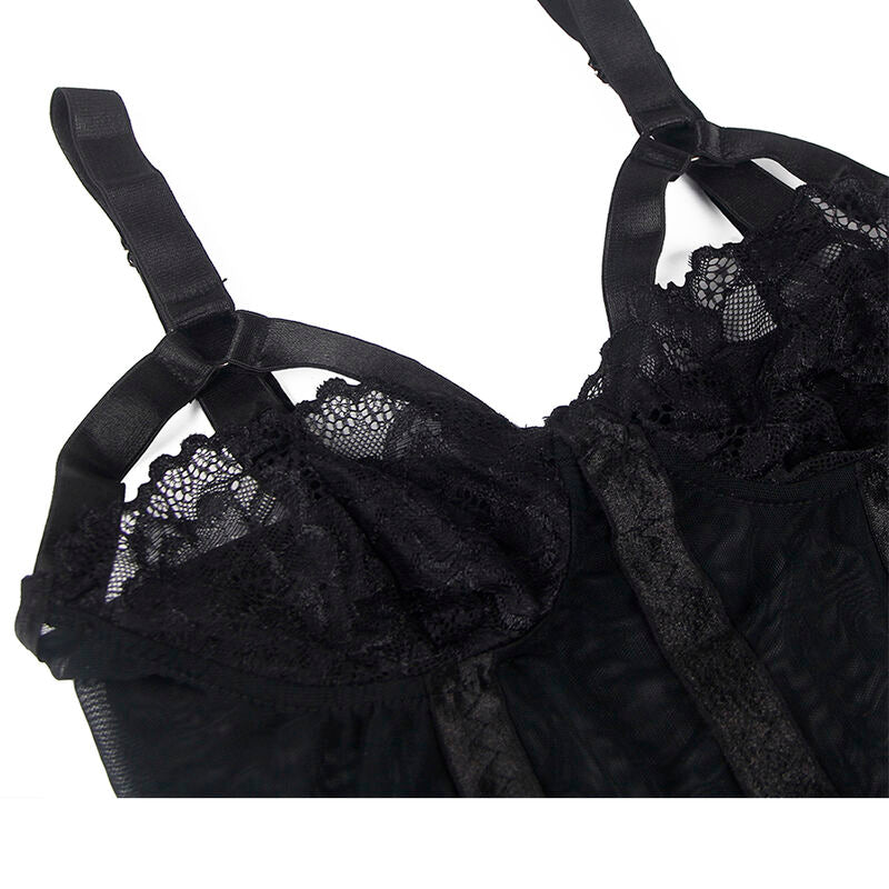 SUBBLIME - TEDDY MET JARRETELBANDJES DETAIL BORST ZWART S/M