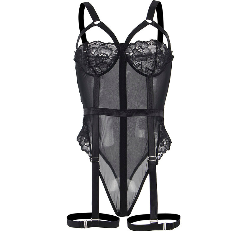 SUBBLIME - TEDDY MET JARRETELBANDJES DETAIL BORST ZWART S/M
