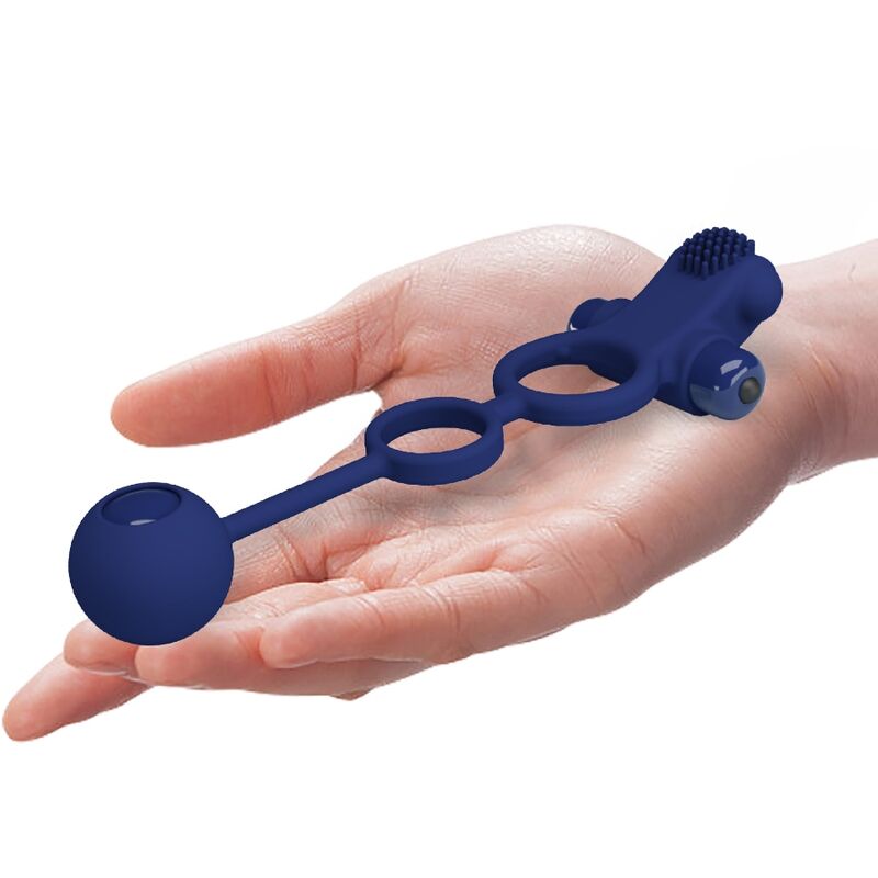 PRETTY LOVE - REMINGTON DUBBELE VIBRERENDE RING MET PLUG BLAUW