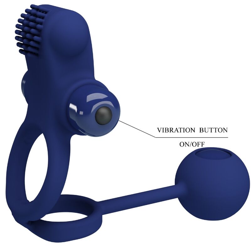 PRETTY LOVE - REMINGTON DUBBELE VIBRERENDE RING MET PLUG BLAUW