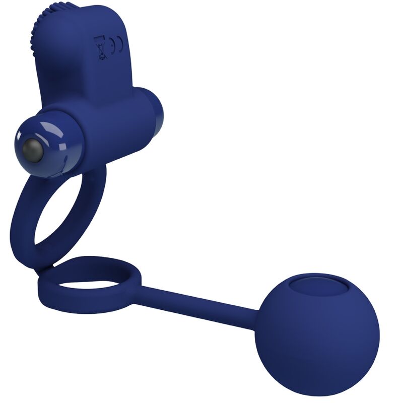 PRETTY LOVE - REMINGTON DUBBELE VIBRERENDE RING MET PLUG BLAUW