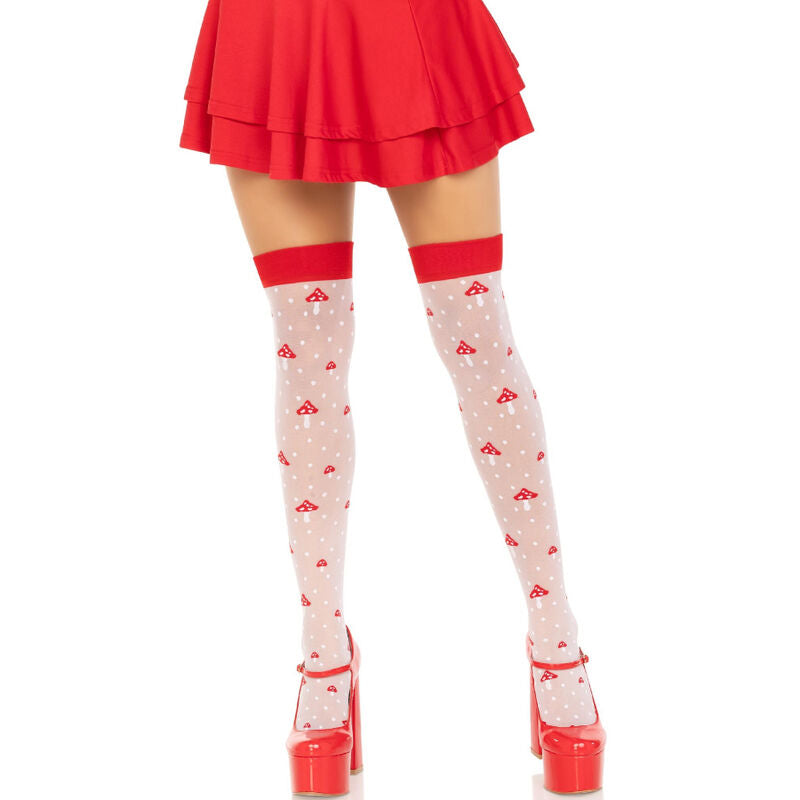 LEG AVENUE - MUSHROOM HIGH SOCKS ROOD/WIT