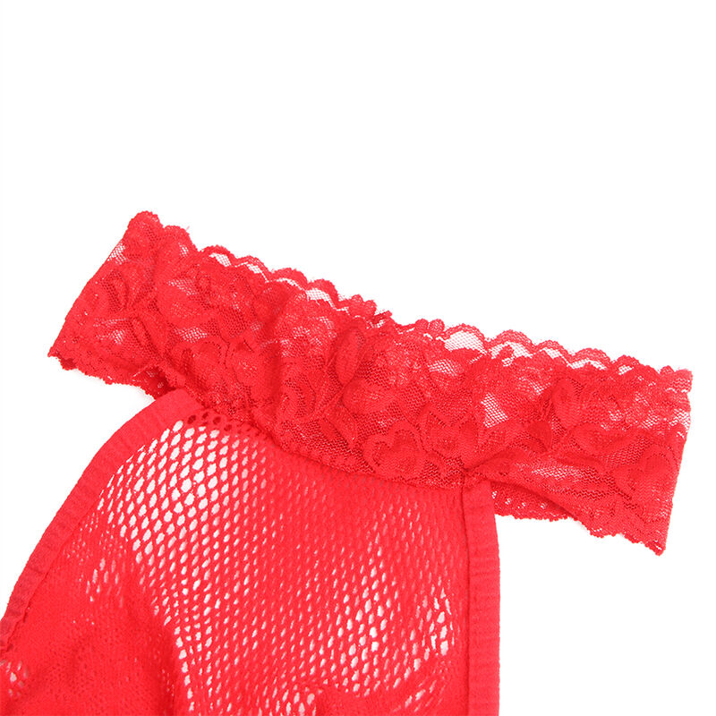 SUBBLIME - 952372 NET EN KANT KRUISLOZE BODYSTOCKING MET HOGE HALS ROOD EEN MAAT