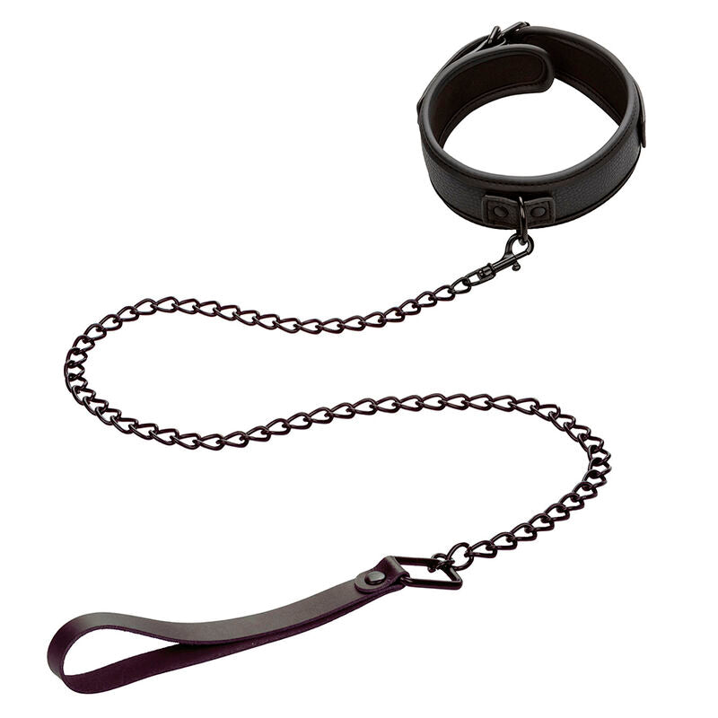 CALEXOTICS - NACHTELIJKE HALSBAND & RIEM LEER VERSTELBAAR ZWART