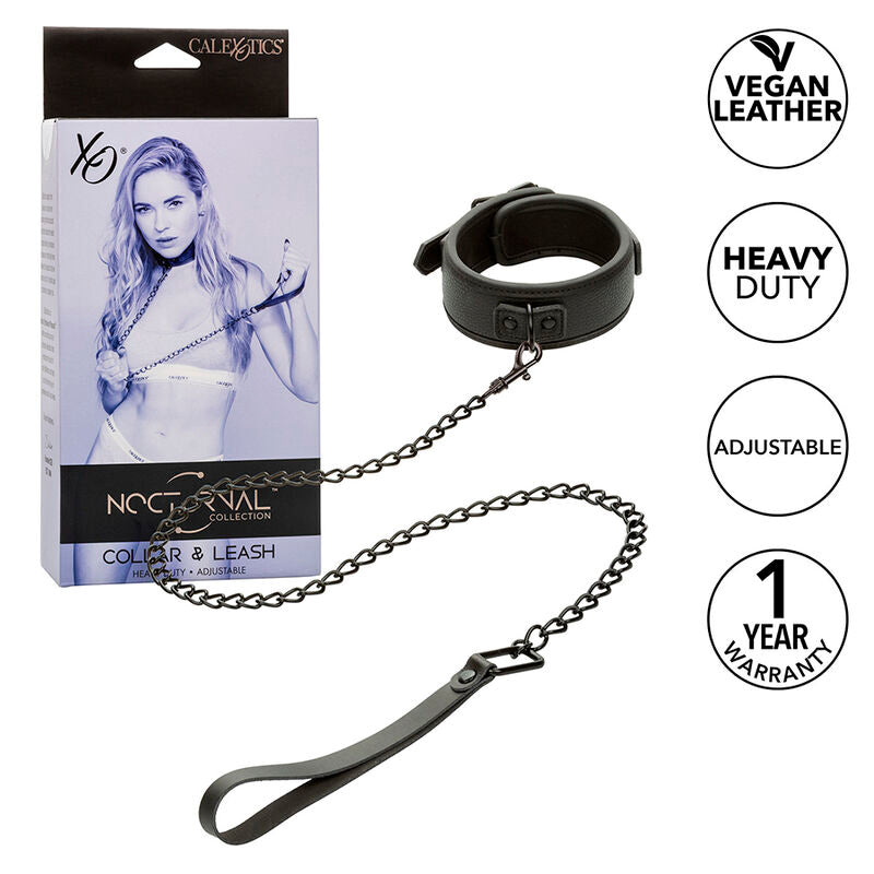 CALEXOTICS - NACHTELIJKE HALSBAND & RIEM LEER VERSTELBAAR ZWART