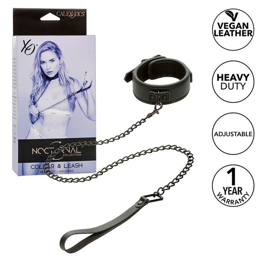 CALEXOTICS - NACHTELIJKE HALSBAND & RIEM LEER VERSTELBAAR ZWART