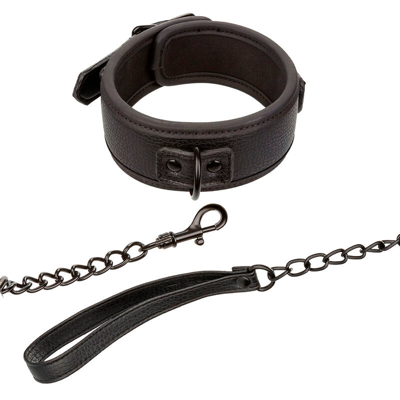 CALEXOTICS - NACHTELIJKE HALSBAND & RIEM LEER VERSTELBAAR ZWART