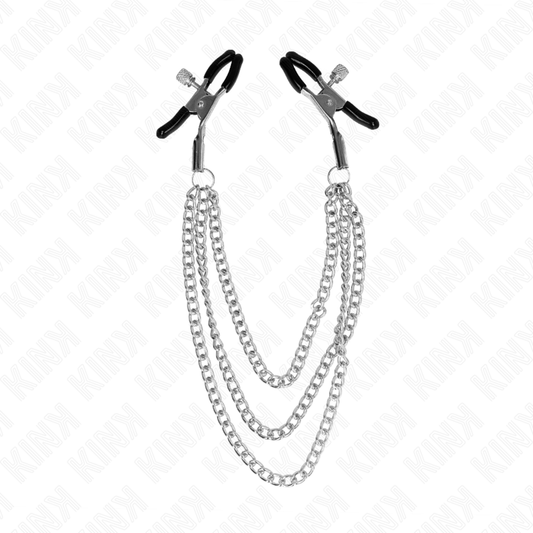 KINK - NIPPELKLEMMEN MET 3 KETTINGEN ZILVER 20/23/28 CM