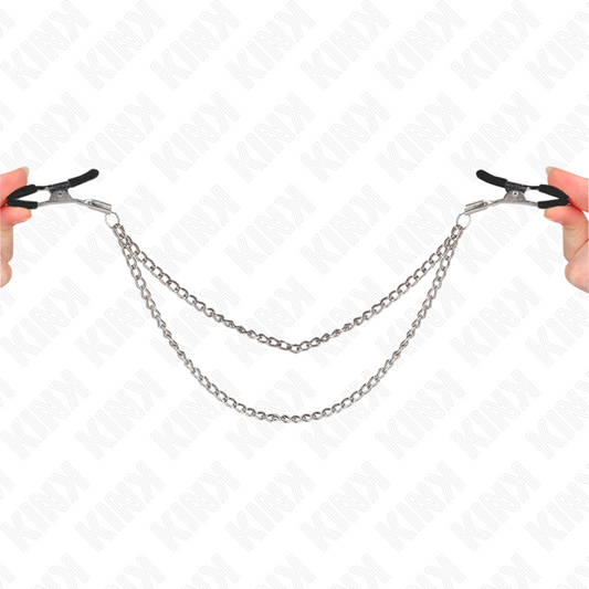 KINK - NIPPELKLEMMEN MET 2 DIKKE KETTINGEN ZILVER 20/23 CM