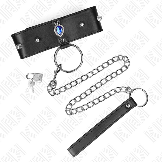 KINK - KETTING 65 CM MET BANDJE MET BLAUWE DIAMANTJES VERSTELBAAR 36-43 CM X 5 CM