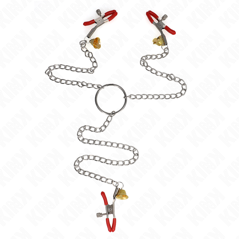 KINK - BEL DRIEVOUDIGE TEPEL- EN KLITKLEMMEN ROOD MET KETTING 30 CM