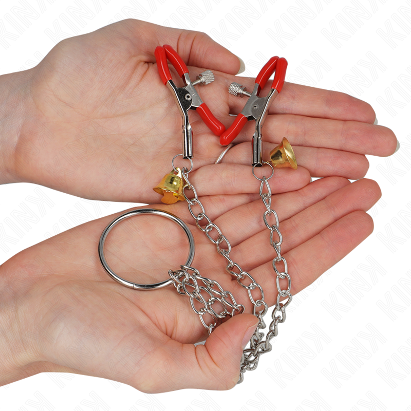 KINK - BEL DRIEVOUDIGE TEPEL- EN KLITKLEMMEN ROOD MET KETTING 30 CM