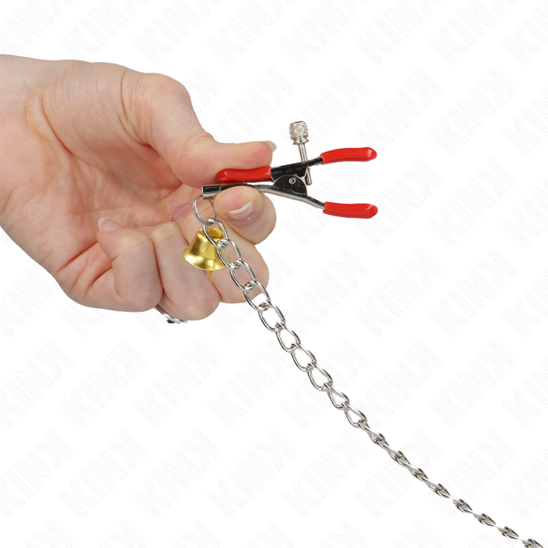 KINK - BEL DRIEVOUDIGE TEPEL- EN KLITKLEMMEN ROOD MET KETTING 30 CM