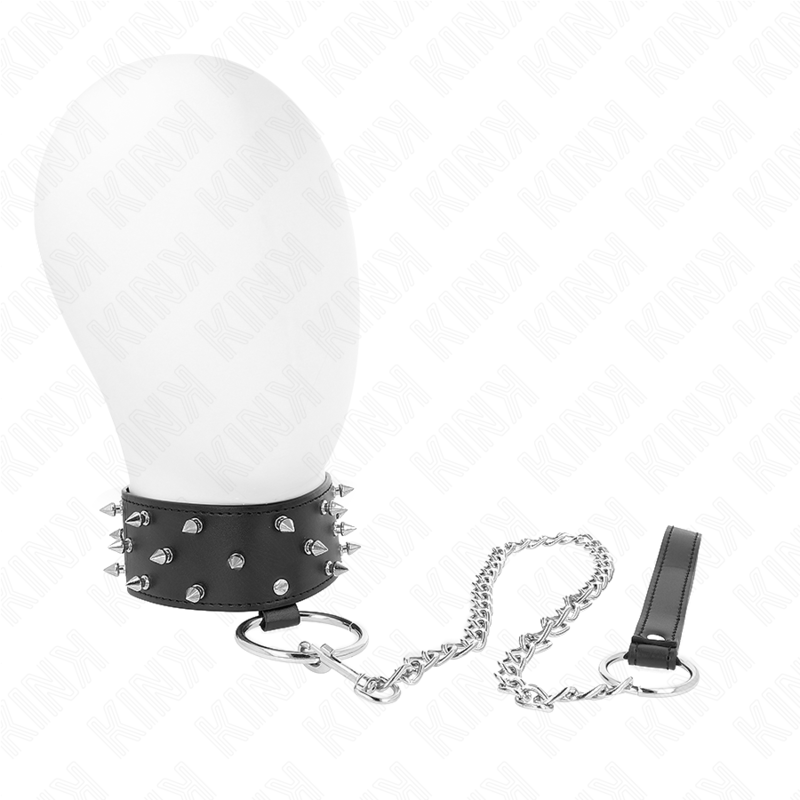 KINK - HALSBAND MET RIEM 65 CM MET ZILVEREN STUDS MODEL 5 VERSTELBAAR 36-43 CM X 5 CM