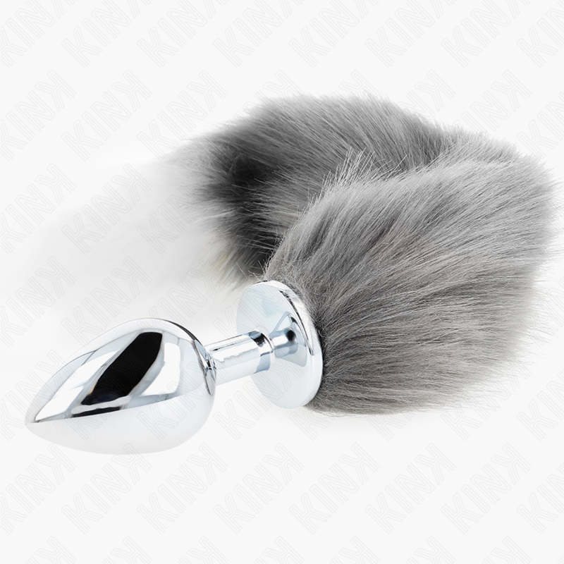 KINK - ANALE PLUG MAAT L 10 X 4 CM MET SYNTHETISCHE STAART 40 CM GRIJS EN WIT