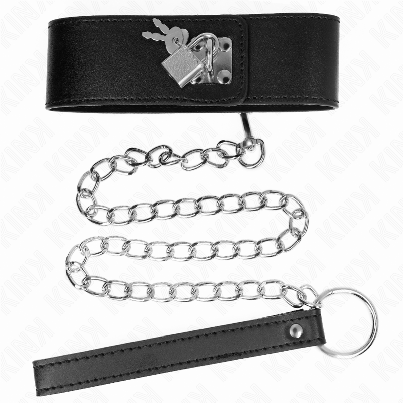 KINK - KETTING MET RIEM 65 CM MET BREDE ZWARTE BAND VERSTELBAAR 33.5-41 CM X 5 CM