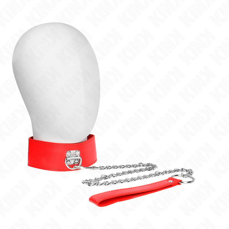 KINK - HALSBAND MET RIEM 65 CM MET BREDE RODE BAND VERSTELBAAR 33,5-41 CM X 5 CM