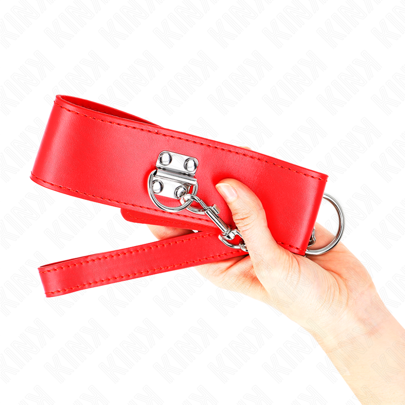 KINK - HALSBAND MET RIEM 65 CM MET BREDE RODE BAND VERSTELBAAR 33,5-41 CM X 5 CM