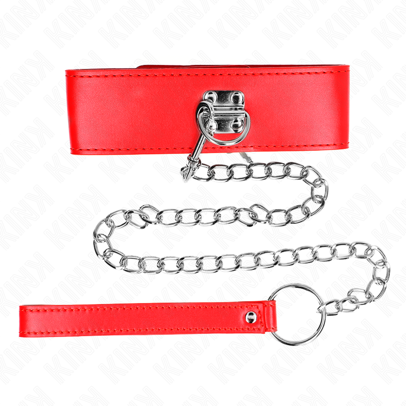 KINK - HALSBAND MET RIEM 65 CM MET BREDE RODE BAND VERSTELBAAR 33,5-41 CM X 5 CM