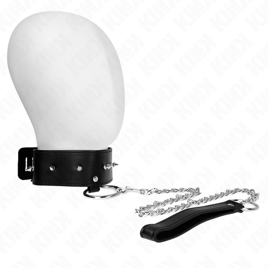 KINK - HALSBAND 65 CM MET LIJN MET ZILVEREN STUDS MODEL 2 VERSTELBAAR 36-43 CM X 5 CM