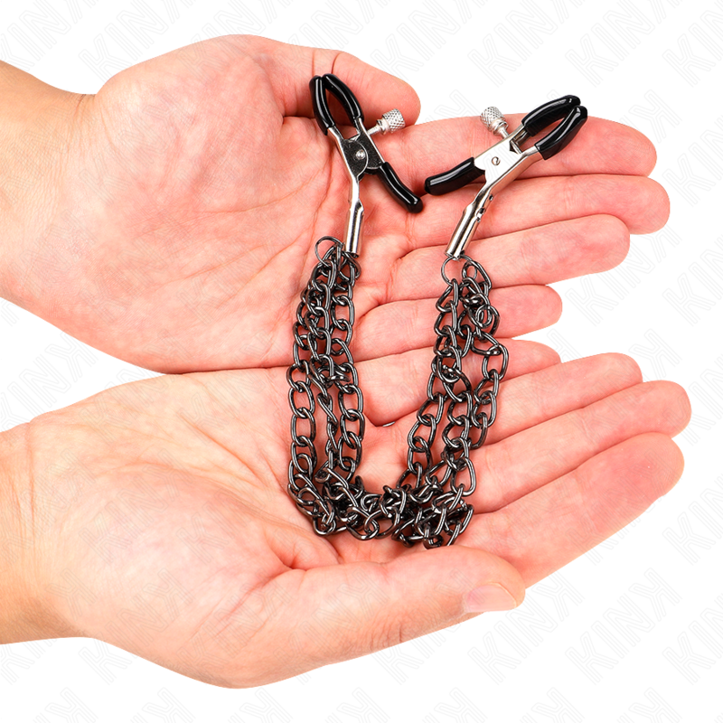 KINK - NIPPELKLEMMEN MET 3 KETTINGS ZWART 20/23/28 CM