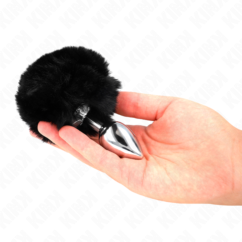KINK - RVS PLUG 7 x 3 CM MET ZWARTE KUNSTBONT KONIJNENSTAART 8 CM