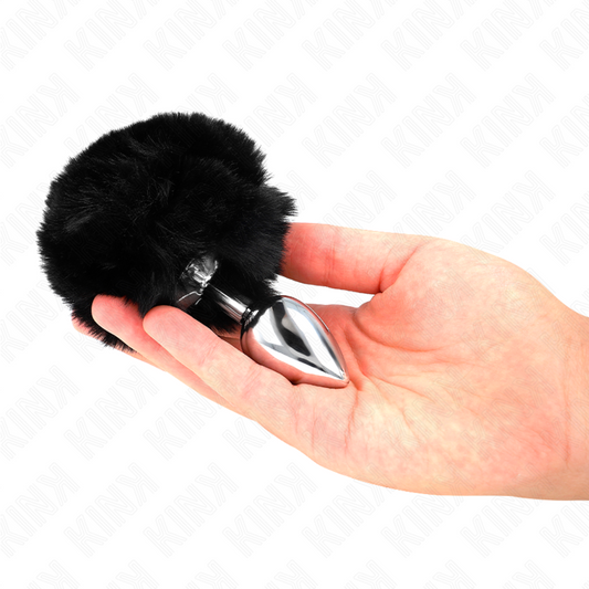 KINK - RVS PLUG 7 x 3 CM MET ZWARTE KUNSTBONT KONIJNENSTAART 8 CM
